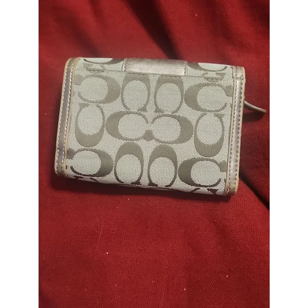 Coach Signature Tri-Fold Wallet in Metallic Taupe and Ivory